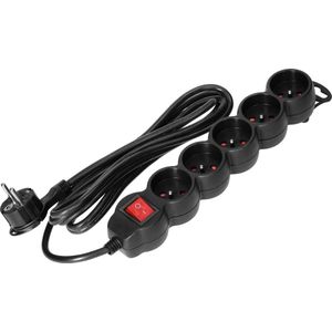 Stekkerdoos - Verlengsnoer -Verlengkabel - Met randaarde - 5 stopcontacten - 5 x 2P+E met schakelaar - 5 meter H05VV-F 1x1,5mm2, Imax=16A, Zwart max 3680 watt- VOOR Belgi�ë