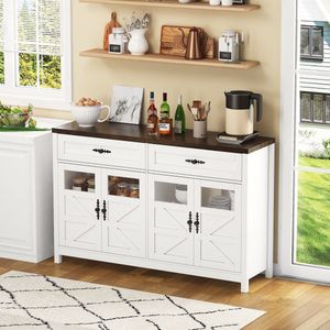 Sweiko Dressoir - met 4 Deuren - 2 Grote lades - Verstelbare planken - Wit