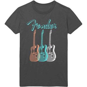 Fender - Triple Guitar Heren T-shirt - L - Grijs