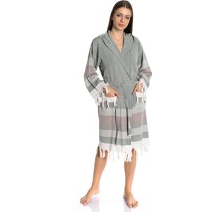 Lubna Home Dames Badjas SMALL-OCHTEND BADJAS -HAMAMDOEK STOF LICHT GROEN-SMALL