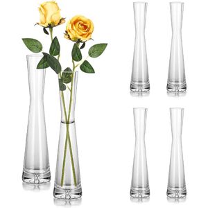 Bloemenvaas, modern, 6-delig, glazen vazen, 24 cm, smal, vazen, glas, bloemen, vaas voor tafeldecoratie, glazen vaas, handgemaakte tulpenvaas voor een roos voor bruiloftsdecoratie, tafel,
