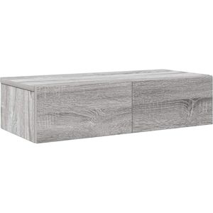 vidaXL Wandplank - Wandplanken - Wandplank Met Kast - Wandopbergkast - Wandschap met lades 60x26,5x15 cm bewerkt hout grijs sonoma