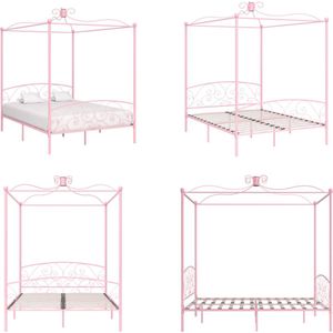 vidaXL Hemelbedframe metaal roze 160x200 cm - Bedframe - Bedframes - Bed - Bedden
