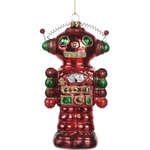 Viv! Christmas Kerstornament - Robot - glas - rood groen - 15cm