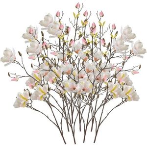 Emerald Kunstbloem Magnolia tak - 8x - 105 cm - creme wit/roze - Kunst zijdebloemen
