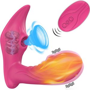 Akindo Roze Luchtdruk Vibrator met Afstandsbediening - Clitoris & G-spot Vibrator - Vibrators voor Vrouwen & Koppels - 20 Standen 10 Vibrator standen en 10 zuig en blaas standen - Verwarmd - Waterproof - Clitoris Stimulator - Sex Toys Couples