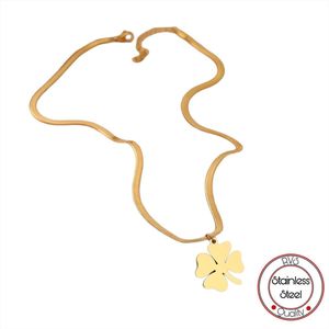 RVS klaver Ketting 40 cm Goudkleur | Geluk | Klavertje vier | Cuban Link Ketting | Goudkleurig | 5mm | Dames Cadeau | Moederdag | Moederdag cadeau