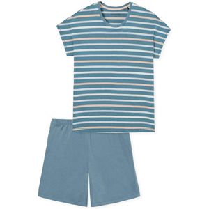 Schiesser Pyjama korte broek - 808 Blue - maat 50 (50) - Dames Volwassenen - 100% katoen- 181253-808-50
