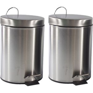 2x stuks pedaalemmers/prullenbakjes 3 liter RVS D21 x H30 cm zilver - Afvalbakken - Pedaalemmers