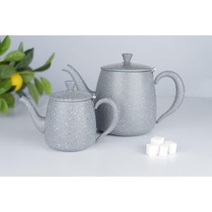 Premium Theepot, 18/10 roestvrij staal, grijze granieten afwerking, 18 oz, blijf koel holle handgrepen, perfecte schenktuit, PT-018GG