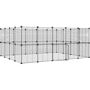 vidaXL-Huisdierenkooi-met-deur-36-panelen-35x35-cm-staal-zwart