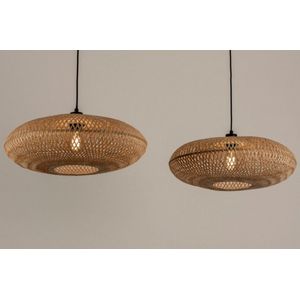 Lumidora Hanglamp 31246 - BAMBOO - 2 Lichts - E27 - Zwart - Bruin - Naturel - Metaal