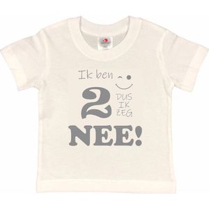 T-shirt Kinderen ""Ik ben 2 dus ik zeg NEE!"" | korte mouw | wit/grijs | maat 86/92
