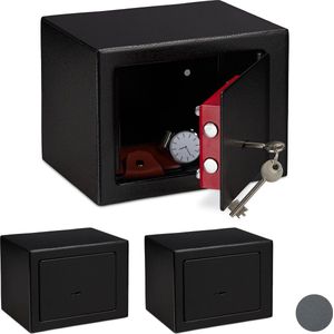 Relaxdays 3 x kluisje met sleutel - kluis voor thuis - privékluis - mini safe - zwart