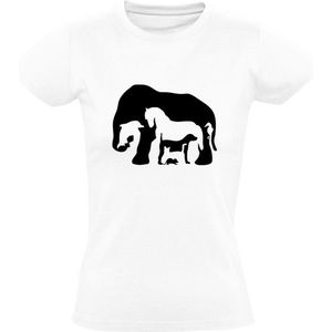 Dieren ilusie Dames T-shirt | gezichtsbedrog | rat | kat | hond | paard | dolfijn | olifant | liefhebber | dier | Wit