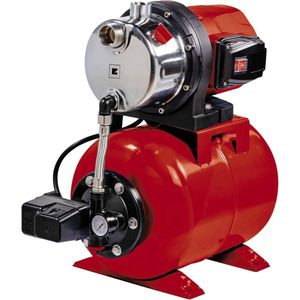 Hydrofoorpomp - Roestvrijstalen hogedrukreiniger met 1050 W vermogen, een maximaal debiet van 4600 l/u, en een maximale toevoerdruk van 4,8 bar, inclusief drukschakelaar, manometer en een tank van 20 liter.