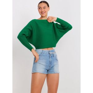 Sockston Dames Zomer Top - Gestructeerde vleermuismouw gebreide blouse - cadeau voor dames crop pullover - korte trui - groene trui - maat one size