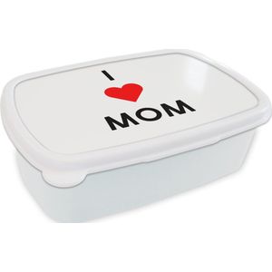 Broodtrommel Wit - Lunchbox - Brooddoos - I love mom - Quotes - Mama - Spreuken - 18x12x6 cm - Volwassenen