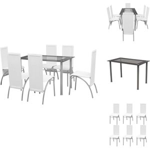 vidaXL Dinerset Wit - Tafel 120 x 70 x 75 cm - Stoelen 44 x 54 x 95 cm - Stalen frame en gehard glas - Set tafel en stoelen