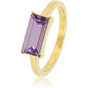 *My Bendel - Damesring goudkleurig met aubergine kristalsteen - Elegante ring met grote steen, gemaakt van edelstaal - Met luxe cadeauverpakking