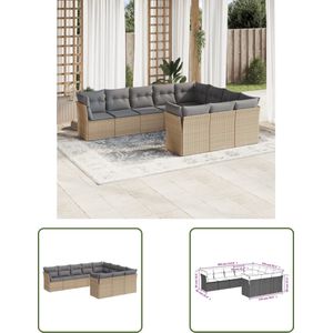 The Living Store 10-delige Loungeset met kussens poly rattan beige - Loungeset - Tuinset - Lounge Set - Buitendecoratie - Outdoor Furniture