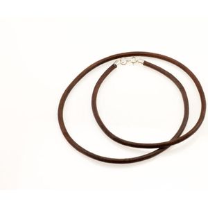 AuBor ®. Leren ketting met zilveren sluiting. Rood/Bruin. 3mm × 80cm