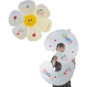 LoHa party®Daisy Folie ballonnen Set-XXL Cijfer Folie Ballon 3-Instagram-Tik Tok-Happy Birthday Sticker -Bloem ballon-Wit-Helium Ballonnen-Bruiloft-Verjardaag-Baby shower-Feestpakket-Viesering-Decoratie-4Stuks