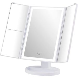 Make-upspiegel met LED-licht - Driemaal Vergroting, 180° Draaibaar, Touch-schakelaar