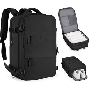 Somstyle Reis Rugzak - 45 x 36 x 20 CM - Handbagage Tas met Schoenenvak - Schooltas - Met USB-Oplaadpoort - Geschikt voor 14 Inch Laptop - Zwart