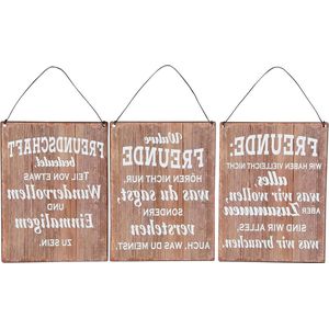 Set van 3 metalen borden H20 cm vriendschap spreuken bruin muurschildering wanddecoratie deco geschenk borden set