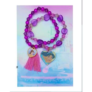 Disney Princess - 2 Armbanden - hartvormige bedels - kwast - kralen - one size - prinsessen - verjaardag - sinterklaas - schoenkado - cadeau