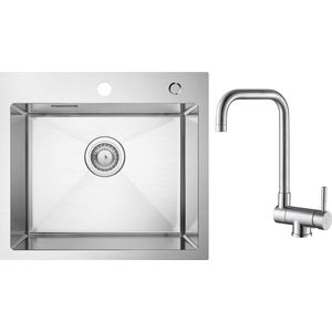 CECIPA max Spoelbak Keuken 50x45cm - Spoelbakken met Inklapbare Keukenkraan - Gootsteen voor Roestvrij staal - Spoelbakken met afdruip - Zilver