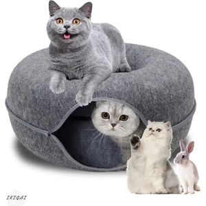 IKIGAI™ - Kattentunnel en kattenmand in-1 – Kattenspeelgoed Speeltunnel Kattenhuis – Kattenhol Rond Kattenspeeltjes - Cat Cave Donut - Antraciet Vilt