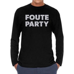 Foute party zilver glitter long sleeve t- shirt zwart heren - zwart foute party zilver glitter shirt met lange mouwen XXL