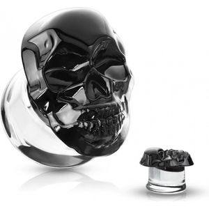 6 mm double flared plug skull zwart