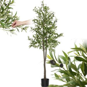 tectake® Kunstmatige Olijfboom Oleand – Mediterrane Kunstplant met Realistische Bladeren en Olijven – Onderhoudsvriendelijk en Veelzijdig – Inclusief Stevige Bloempot – Hoogte: 180 cm
