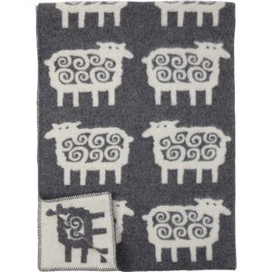 Klippan Yllefabrik  Plaid Deken Sheep Schaap lamswol antraciet-wit met schapen 180 x 130 cm
