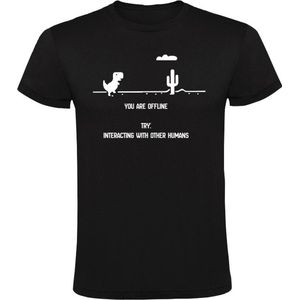 You are offline, try: interacting with other humans Heren T-shirt - gamer - sociaal - spel - dino - game - grappig