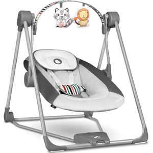 Luxe Grijze Elektrische Schommelstoel Baby - Baby Swing - Wipstoel Baby's - Met Afstandsbediening en Speelboog - Zonnekap met Klamboe