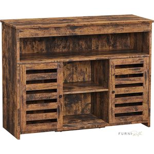 FURNIBELLA -  dressoir, bijzetkast, keukenkast met planken, halkast met lamellendeuren, vrijstaand, woonkamer, eetkamer, slaapkamer, vintage bruin LBF003X01