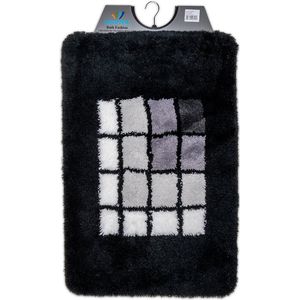 Wicotex - Badmat Zwart geblokt - Antislip onderkant - Afmeting 60x90cm