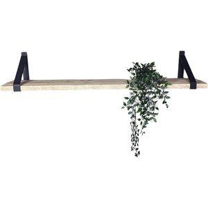 Maison DAM - Wandplank - Steigerhout geborsteld - Plankdragers zwart klassiek - 70cm breed - 20cm diep