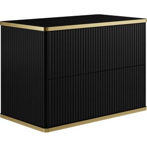 Badkamermeubel met geribbelde goudkleurige bies - Zwart - L80 cm - KELIZA L 80 cm x H 54 cm x D 47 cm
