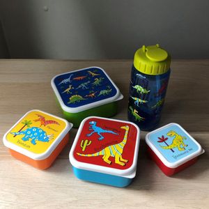 Dino's Dinosaurussen drinkfles en kleine snackboxjes set 4 stuks - Tyrrell Katz