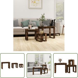 The Living Store 3-delige Tafeltjesset bewerkt hout gerookt eikenkleurig - Tafelset - Tafeltjes - Compact Ontwerp - Multifunctioneel - Houten Tafels