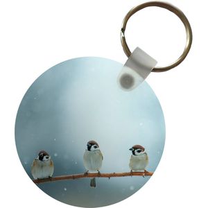 Sleutelhanger - Vogels - Mus - Sneeuw - Winter - Plastic - Rond - Uitdeelcadeautjes