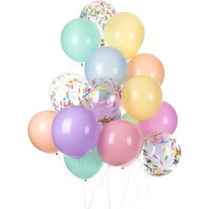 Partizzle 50x Pastel Gekleurde Latex en Confetti Ballonnen - Unicorn Verjaardag Versiering - Ballonnenboog - Helium Geschikt