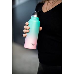 Roestvrijstalen drinkfles 500 ml, 750 ml, 1000 ml (+3 deksels) - thermosfles met rietje, Geïsoleerde Waterfles, lekvrije thermosfles, dubbelwandig, geschikt voor koolzuurhoudende dranken (Mintroze, 0,5 L)