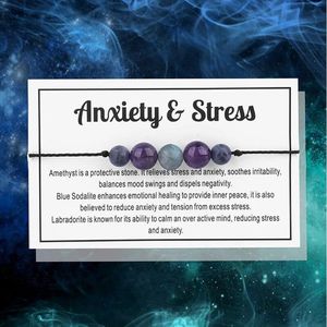 Bixorp ""Anxiety & Stress"" Cadeau Armband - Edelsteen Armbandje op kaartje - Amethist, Sodaliet & Labradoriet