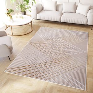 Tapiso Crystal Vloerkleed Creme Zigzag 3D Effect Laagpolig Tapijt Maat- 250x350